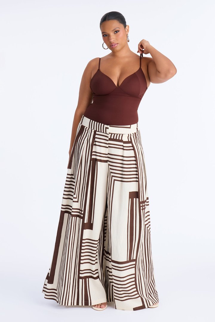 Pamela Geometric Wide Leg Pant - Brown Combo