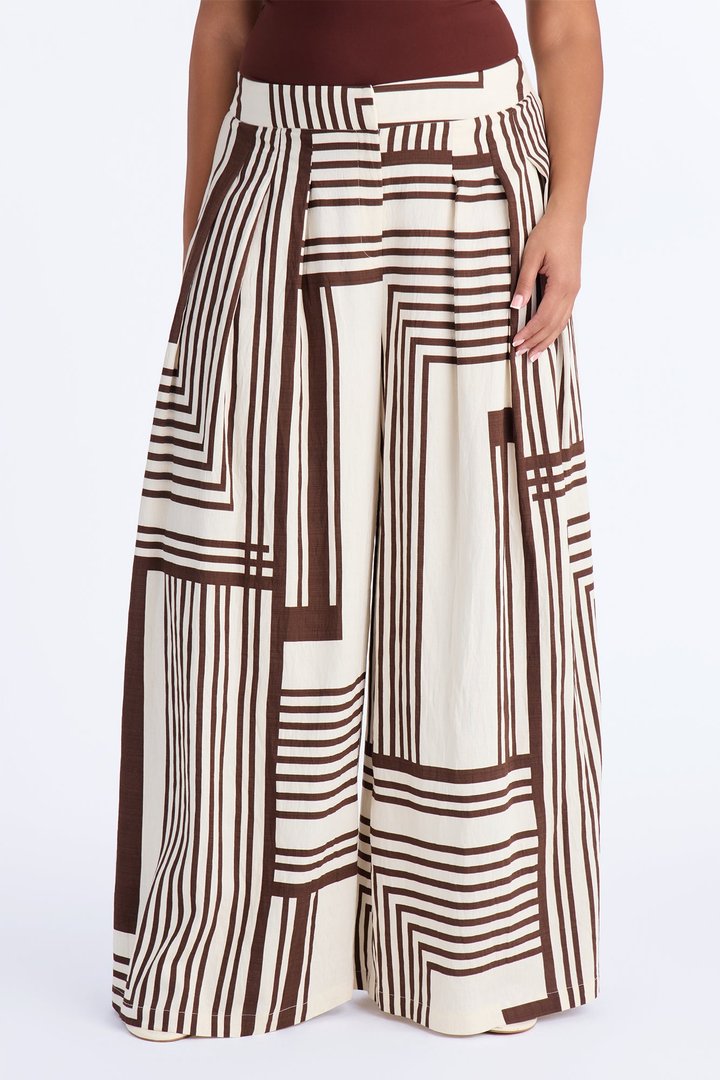 Pamela Geometric Wide Leg Pant - Brown Combo