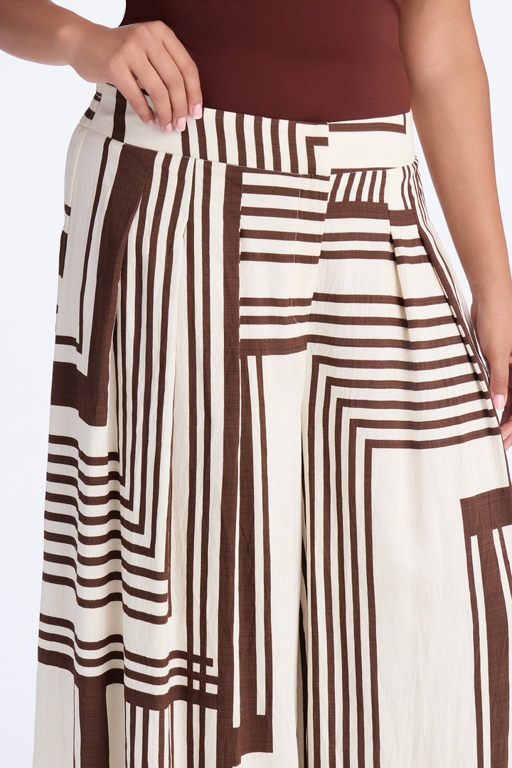 Pamela Geometric Wide Leg Pant - Brown Combo