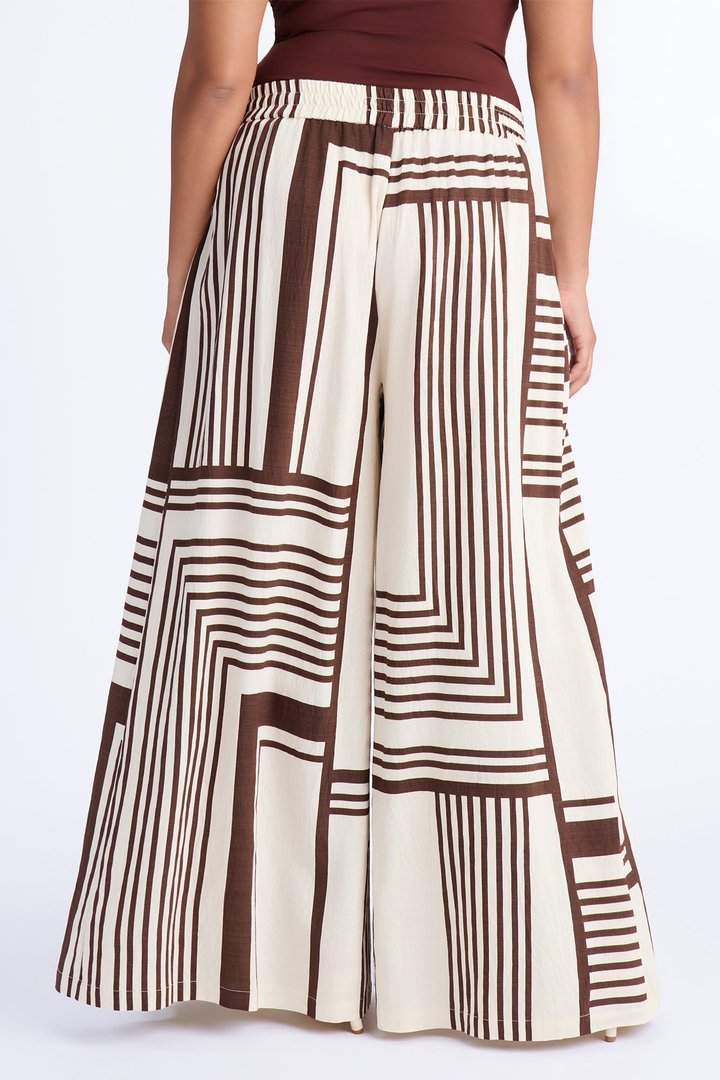 Pamela Geometric Wide Leg Pant - Brown Combo