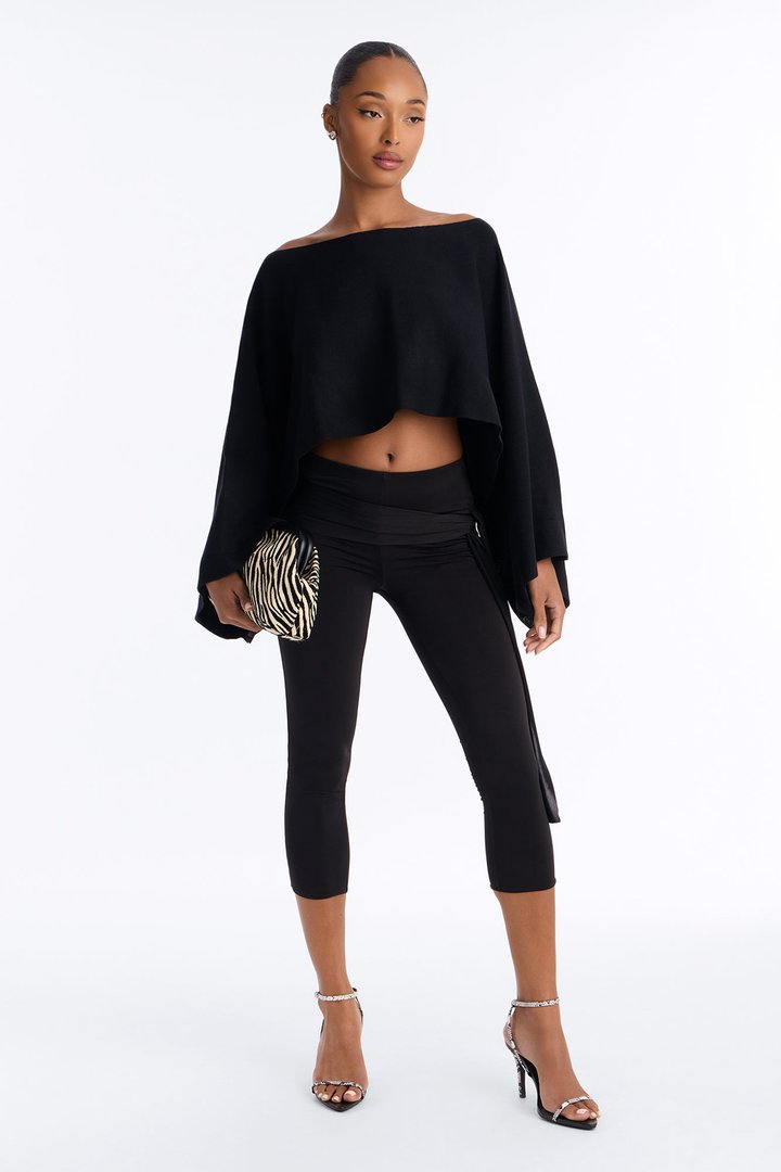 Avery High Rise Tie Waist Capri Legging - Black