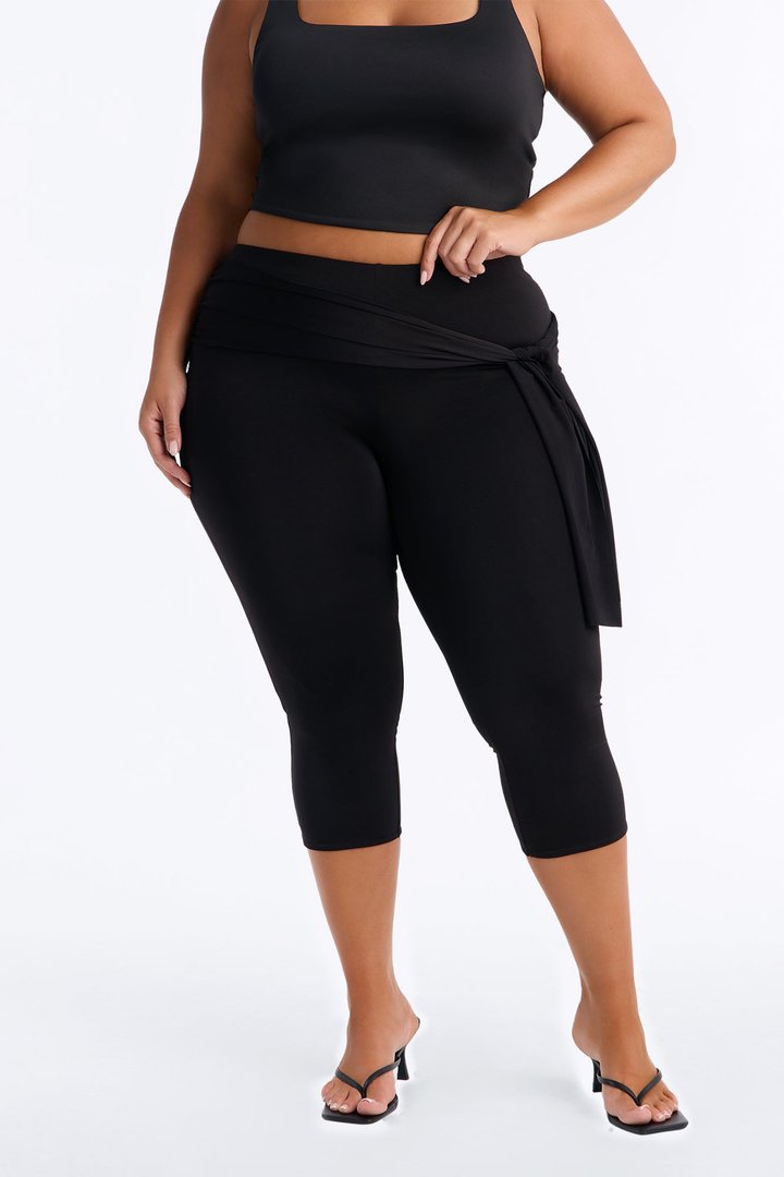 Avery High Rise Tie Waist Capri Legging - Black