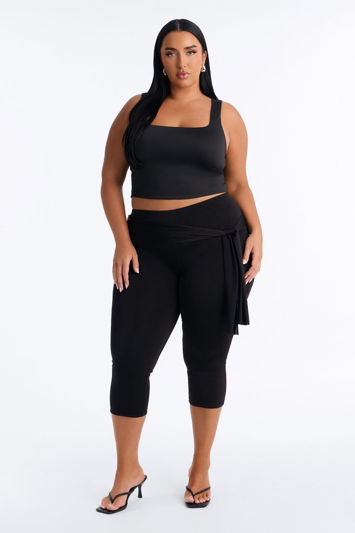 Avery High Rise Tie Waist Capri Legging - Black