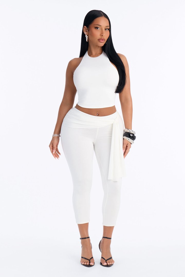 Avery High Rise Tie Waist Capri Legging - Ivory