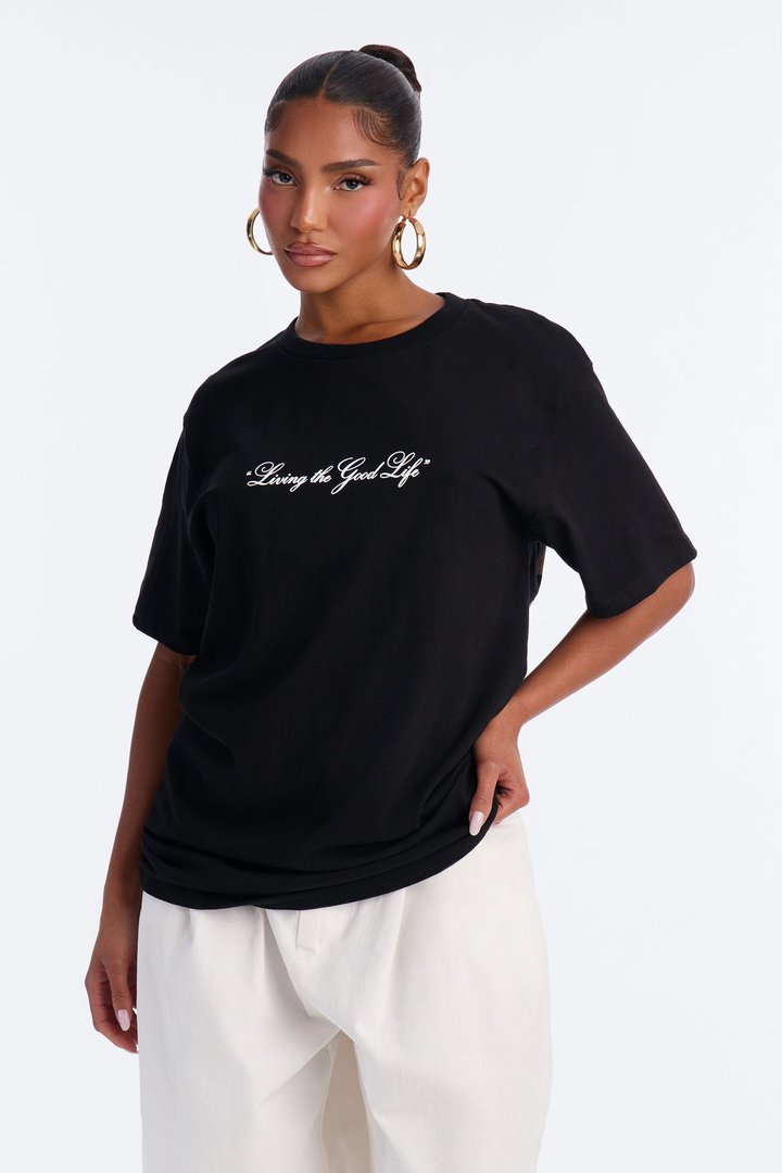 Living The Good Life Oversized Tee - Black