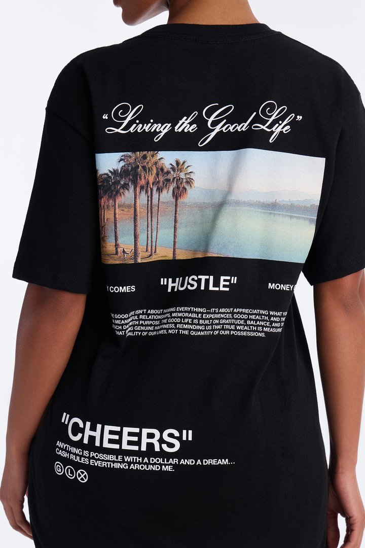 Living The Good Life Oversized Tee - Black