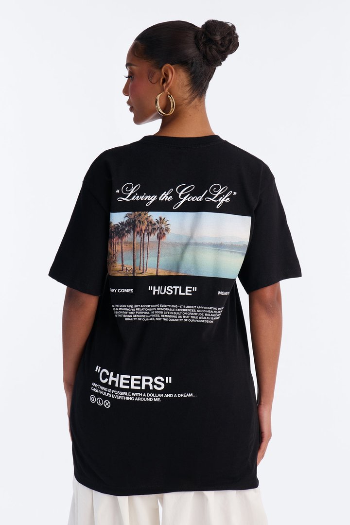Living The Good Life Oversized Tee - Black
