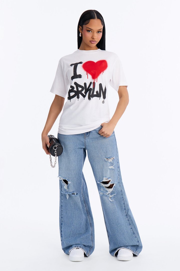 I Heart Brooklyn Graffiti Oversized Tee - White