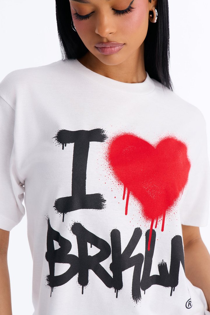 I Heart Brooklyn Graffiti Oversized Tee - White