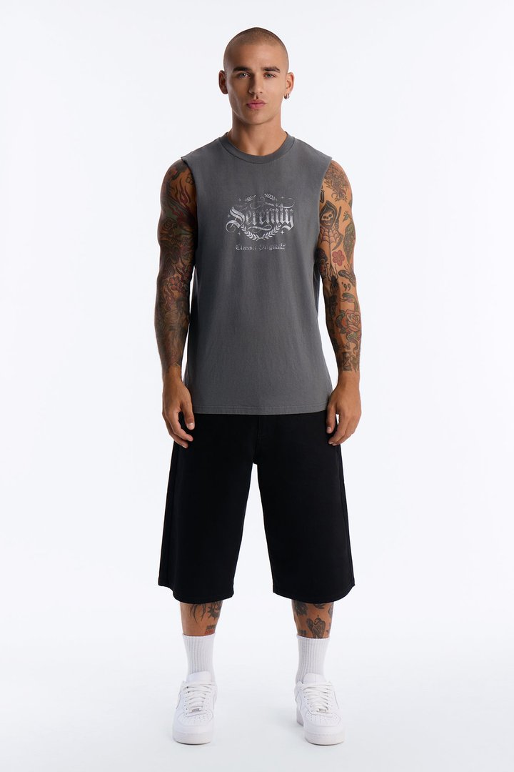 Serenity Vintage Oversized Muscle Tee - Charcoal
