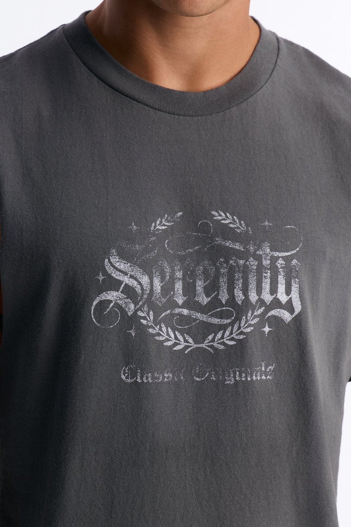 Serenity Vintage Oversized Muscle Tee - Charcoal