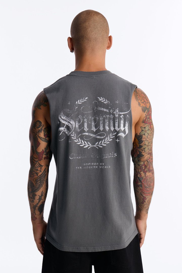 Serenity Vintage Oversized Muscle Tee - Charcoal