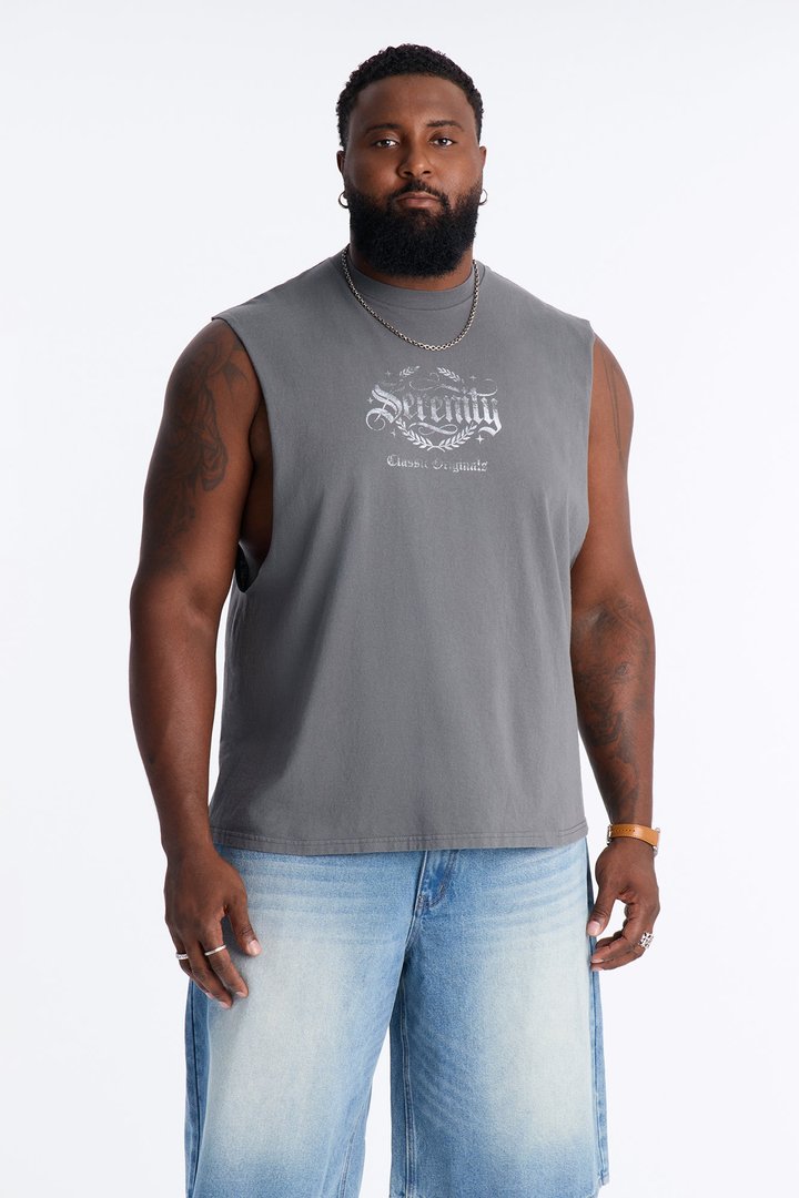 Serenity Vintage Oversized Muscle Tee - Charcoal