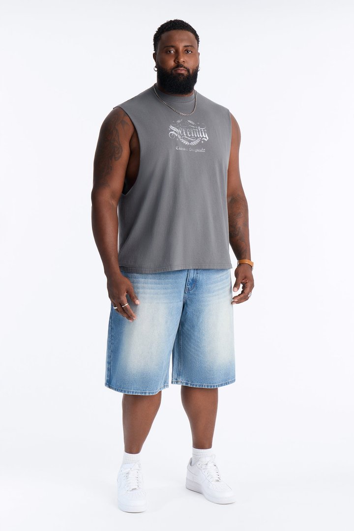 Serenity Vintage Oversized Muscle Tee - Charcoal