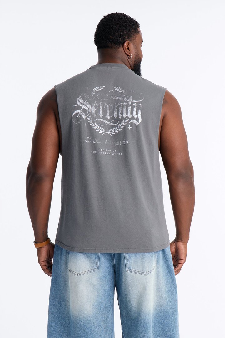 Serenity Vintage Oversized Muscle Tee - Charcoal