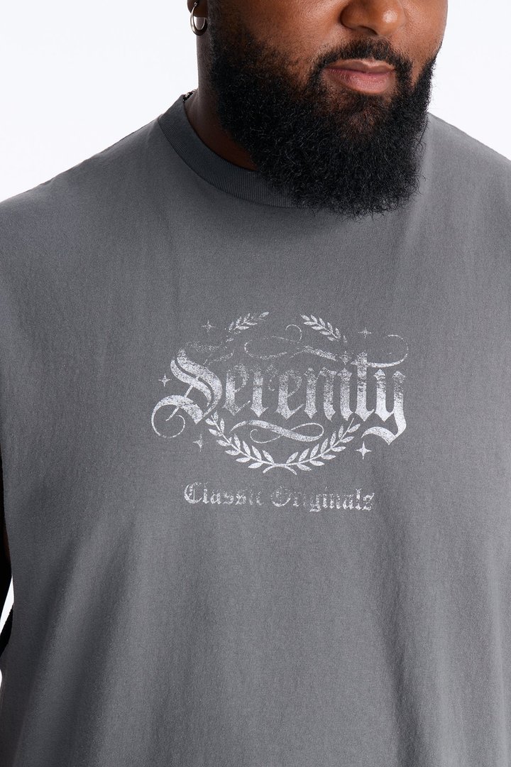 Serenity Vintage Oversized Muscle Tee - Charcoal