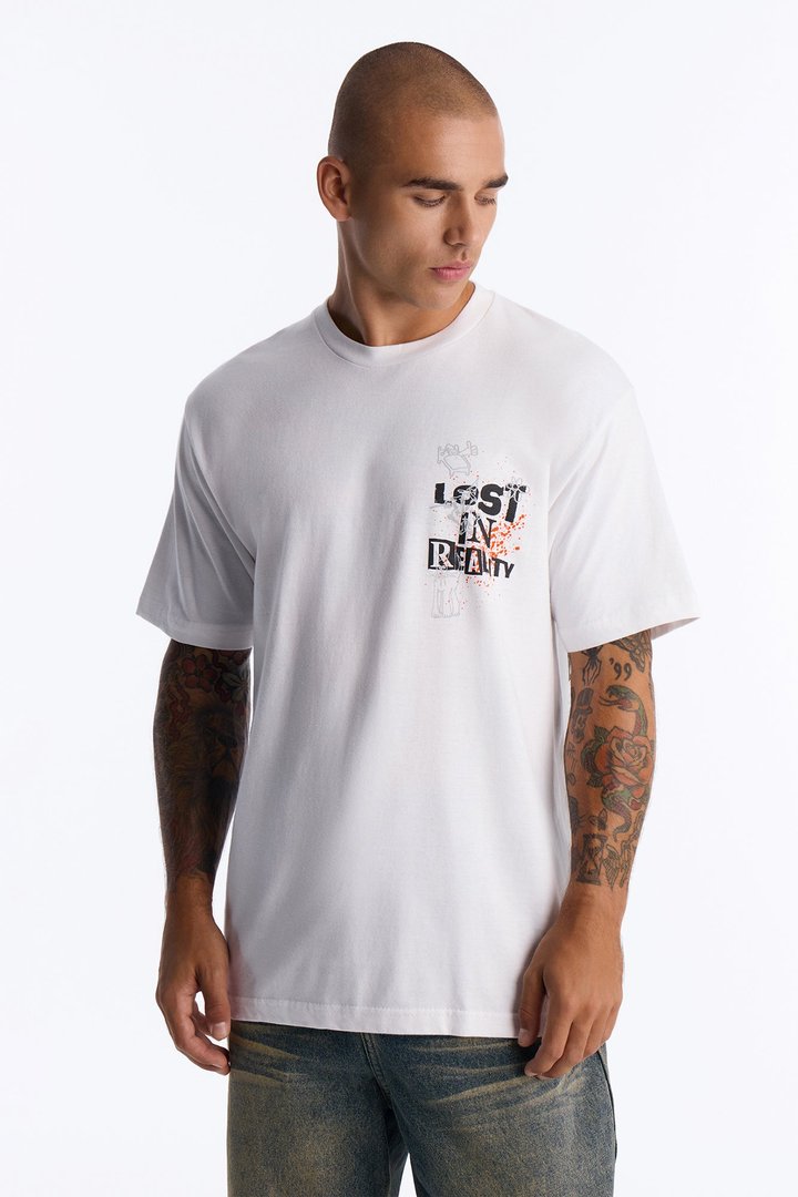 Lost In Reality Oversized Short Sleeve Tee - White