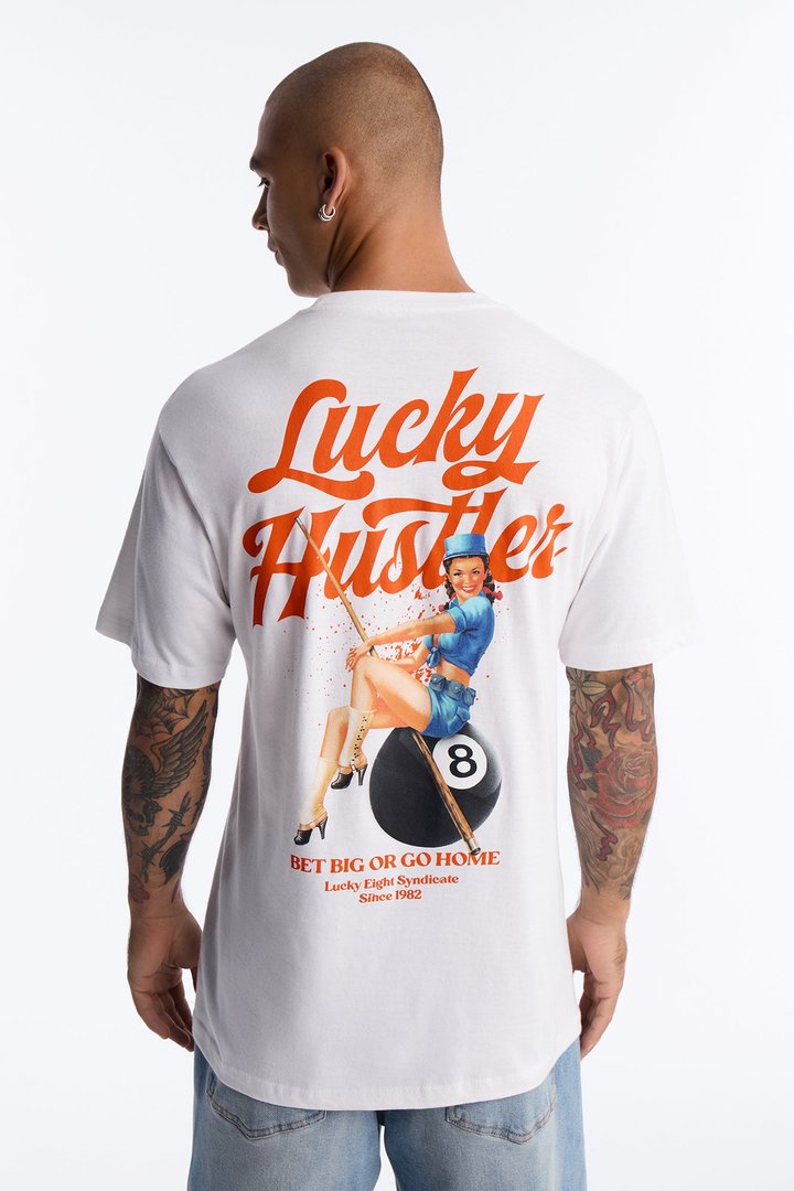 Lucky Hustler Oversized Short Sleeve Tee - White