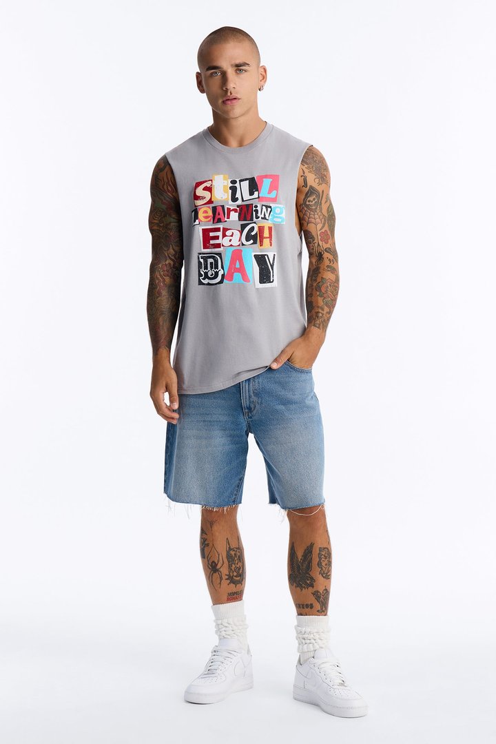 Still Learning Oversized Muscle Tee - Grey
