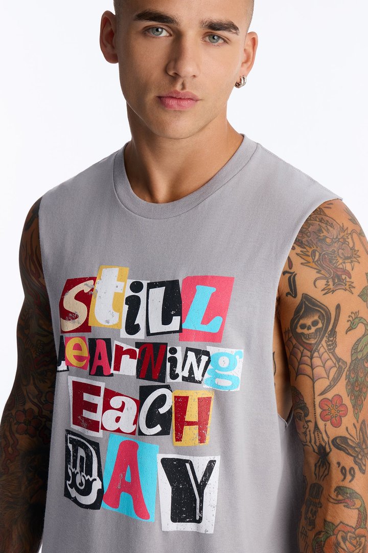 Still Learning Oversized Muscle Tee - Grey
