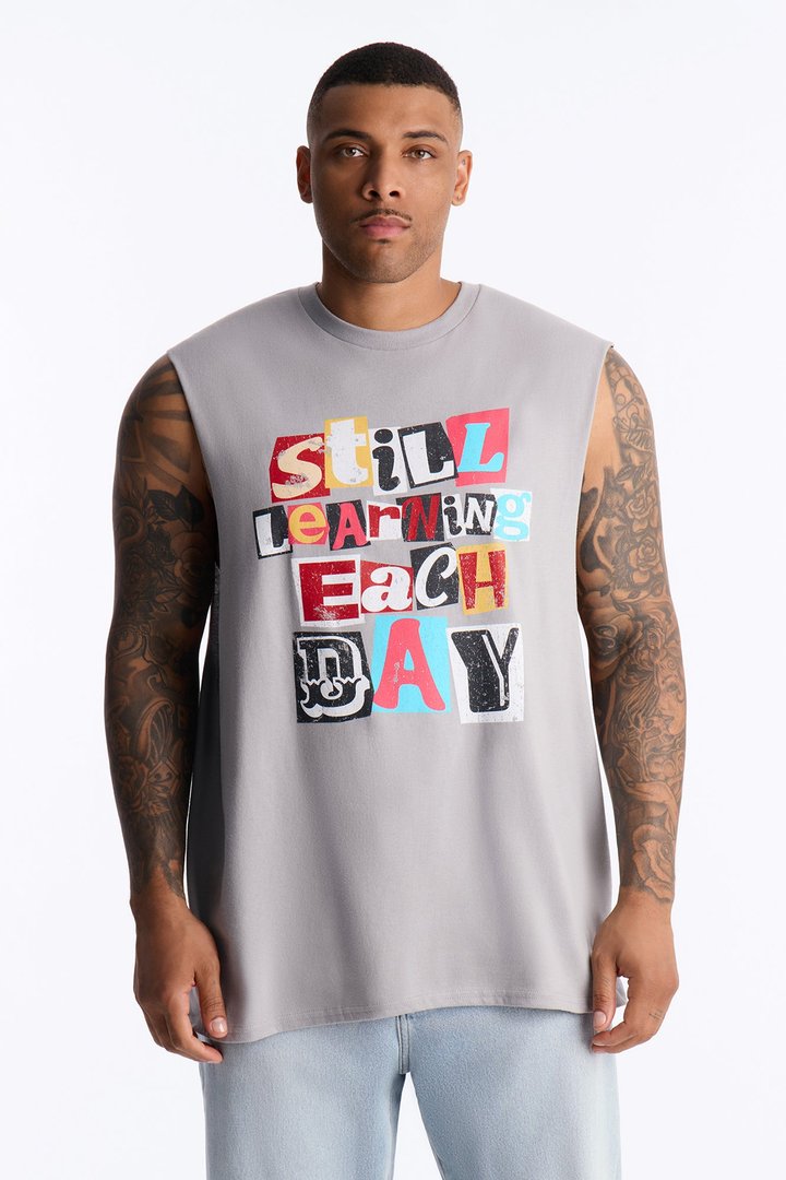 Still Learning Oversized Muscle Tee - Grey