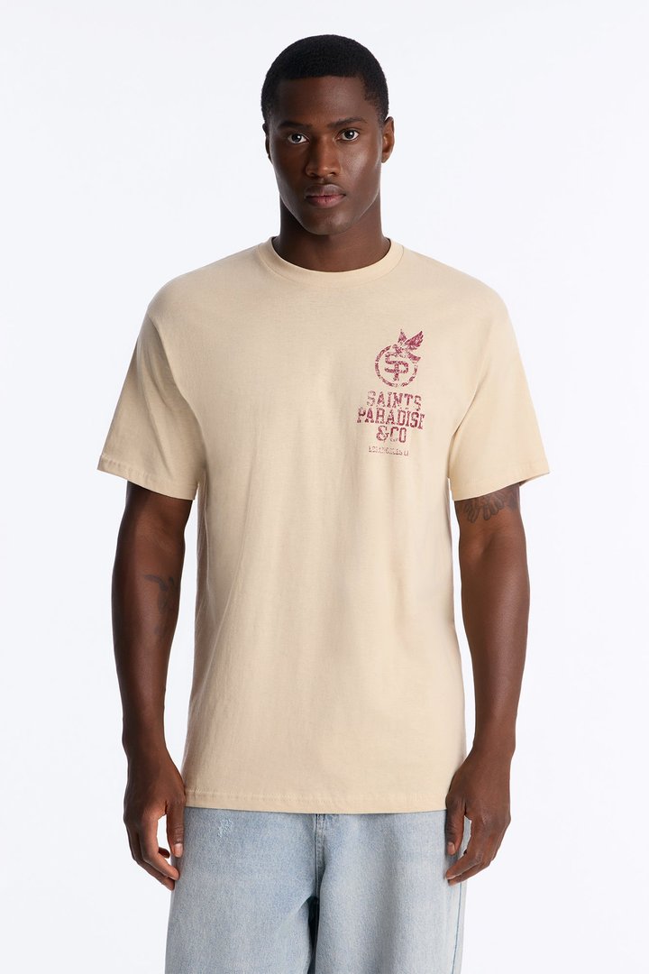 Saints Paradise Vintage Oversized Short Sleeve Tee - Sand