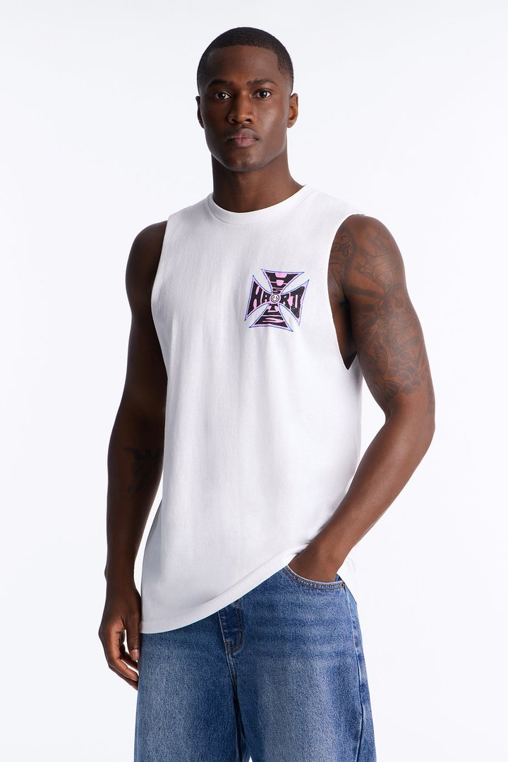 Hustle Hard Oversized Muscle Tee - White