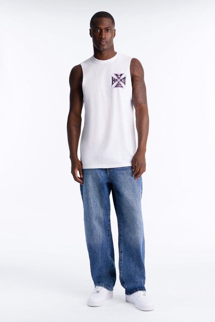 Hustle Hard Oversized Muscle Tee - White