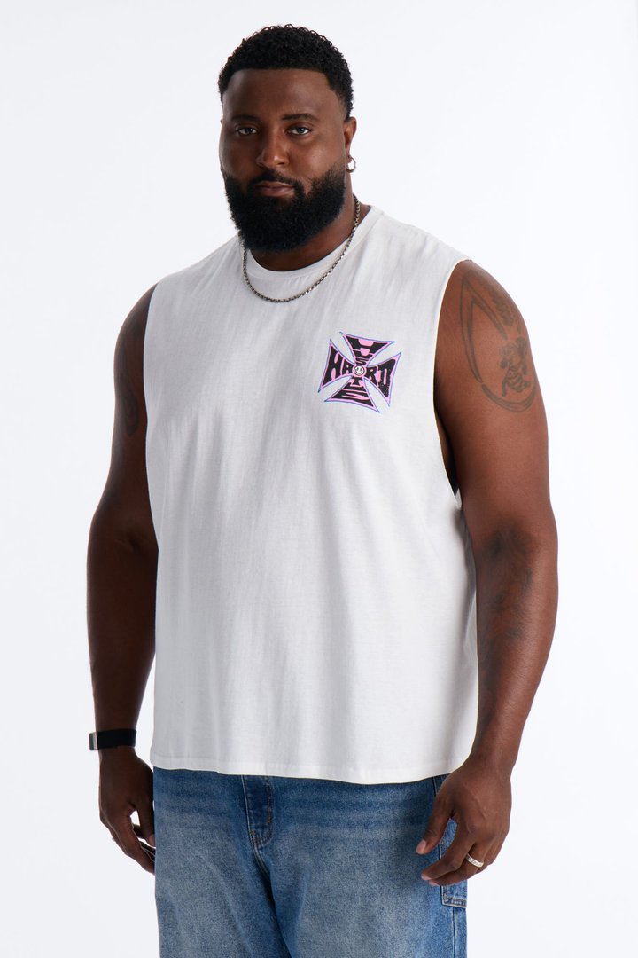 Hustle Hard Oversized Muscle Tee - White