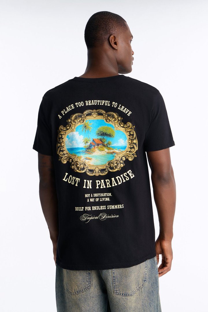 Lost In Paradise Vintage Oversized Short Sleeve Tee - Black