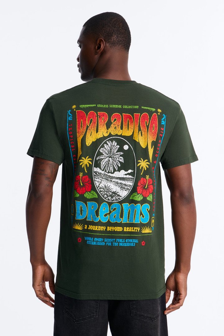 Paradise Dreams Vintage Oversized Short Sleeve Tee - Green