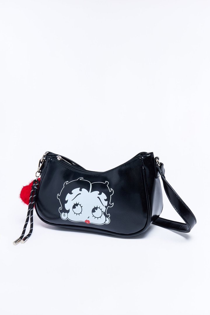 Betty Boop Face Faux Leather Shoulder Handbag - Black