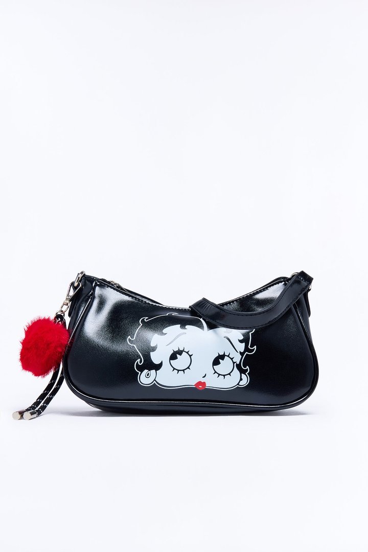 Betty Boop Face Faux Leather Shoulder Handbag - Black