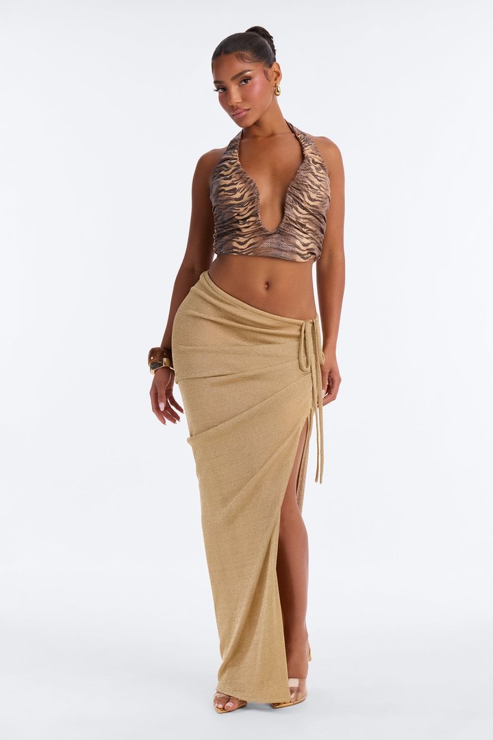 Midnight In Mallorca Metallic Ruched Maxi Skirt - Gold