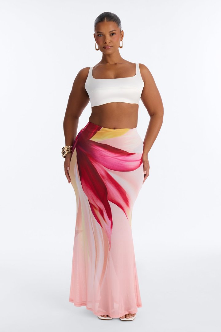 Soleil Sheer Floral Mesh Maxi Skirt - Pink/combo