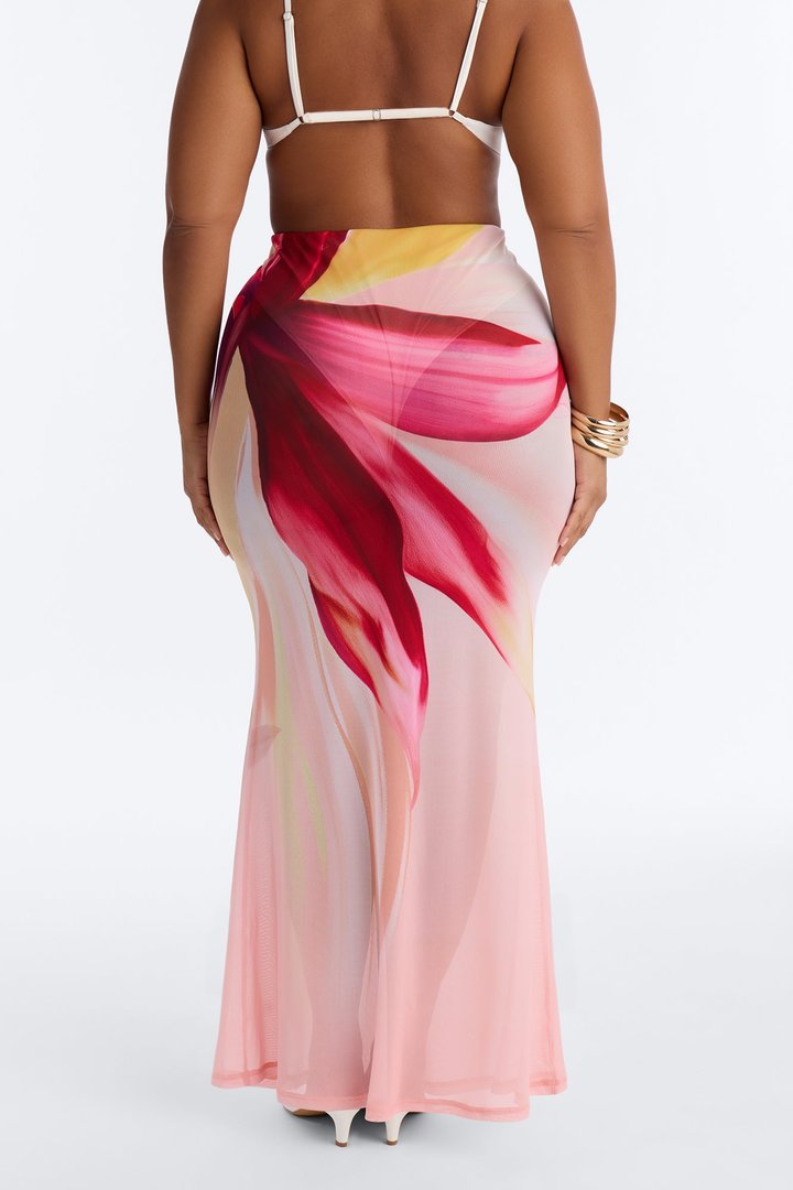Soleil Sheer Floral Mesh Maxi Skirt - Pink/combo