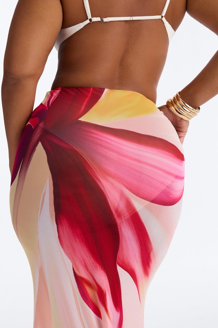 Soleil Sheer Floral Mesh Maxi Skirt - Pink/combo