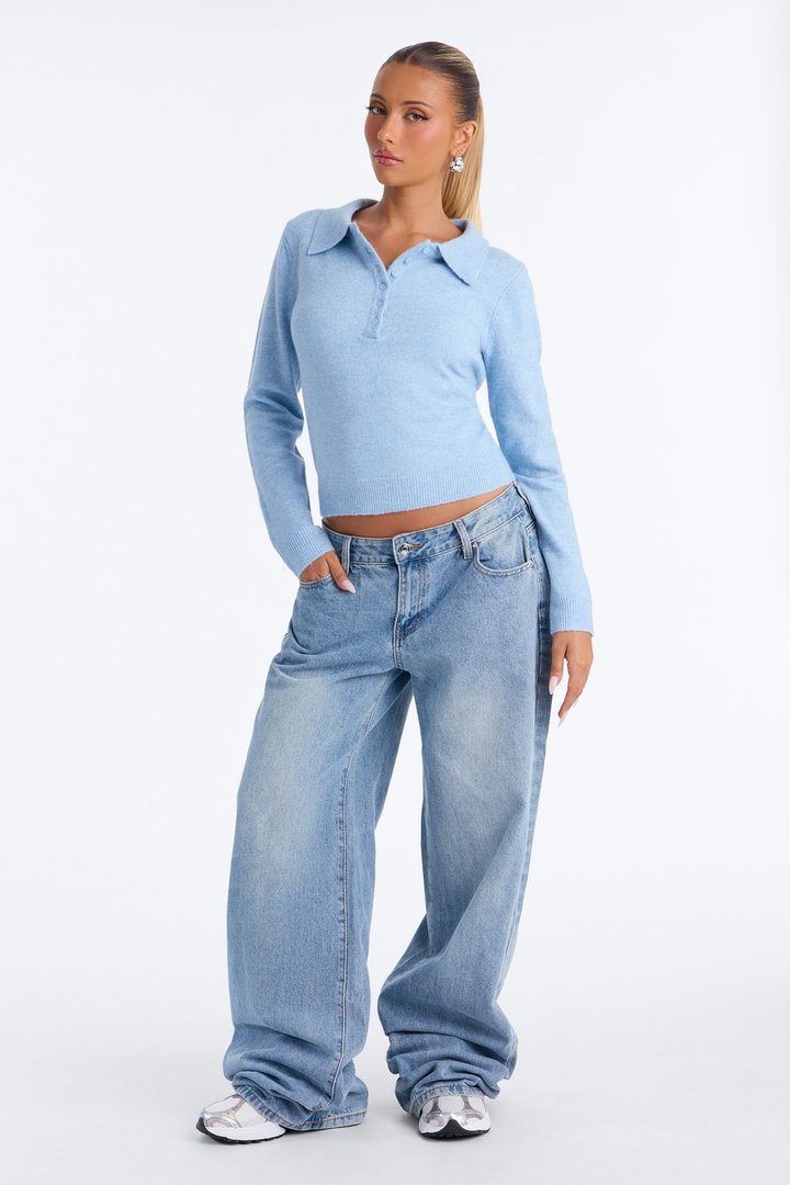 Mariah Button Up Pullover Sweater - Dusty Blue