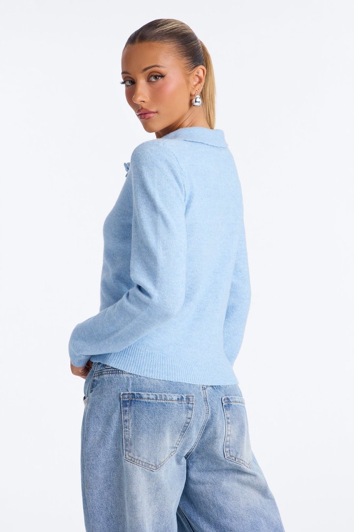 Mariah Button Up Pullover Sweater - Dusty Blue