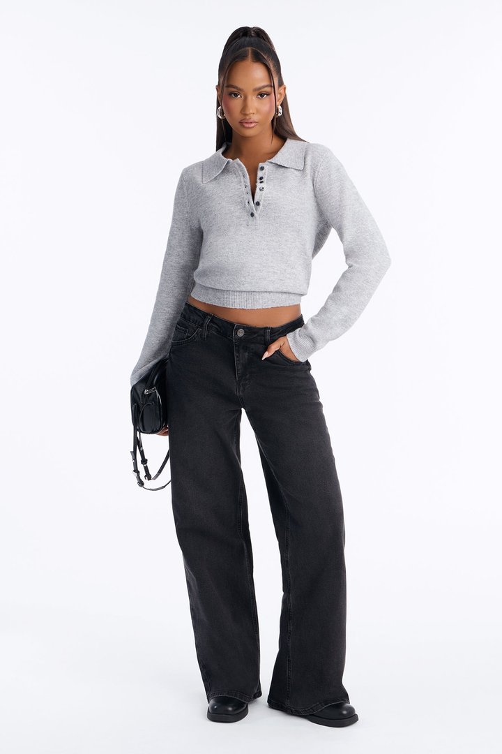 Mariah Button Up Pullover Sweater - Heather Grey