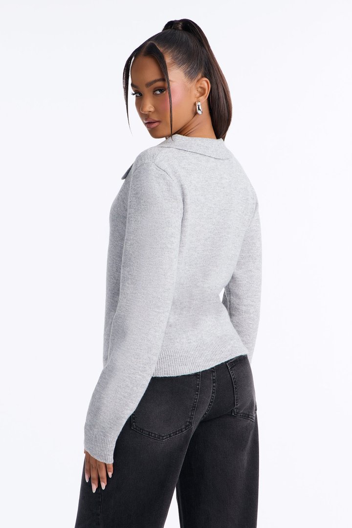 Mariah Button Up Pullover Sweater - Heather Grey