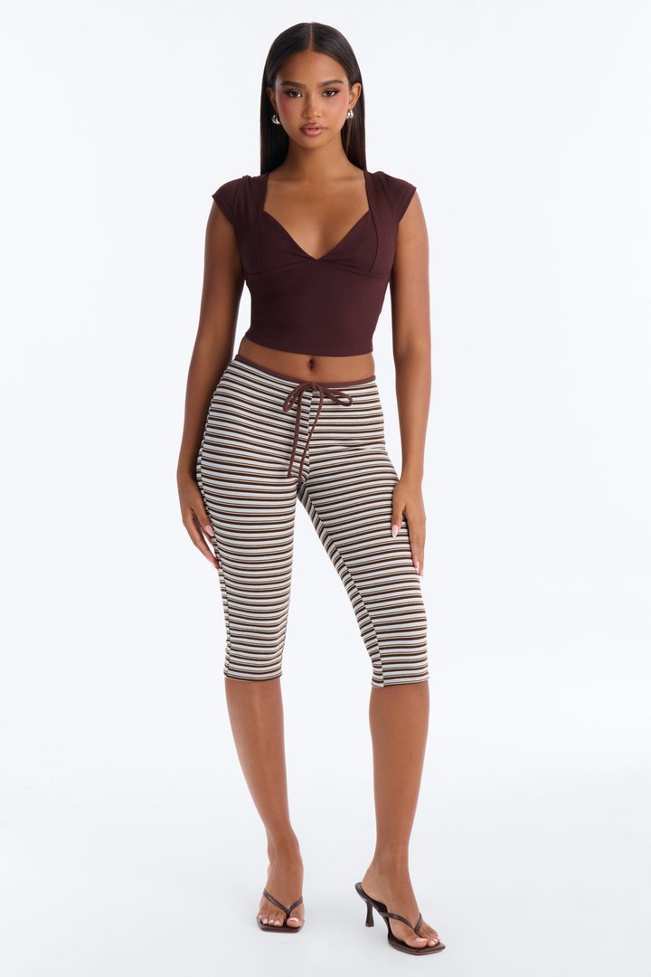 Ruby Low Rise Ribbed Striped Capri Legging - Blue/combo