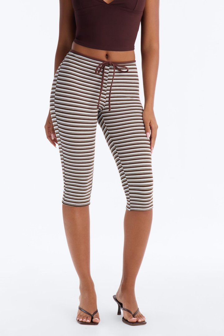 Ruby Low Rise Ribbed Striped Capri Legging - Blue/combo