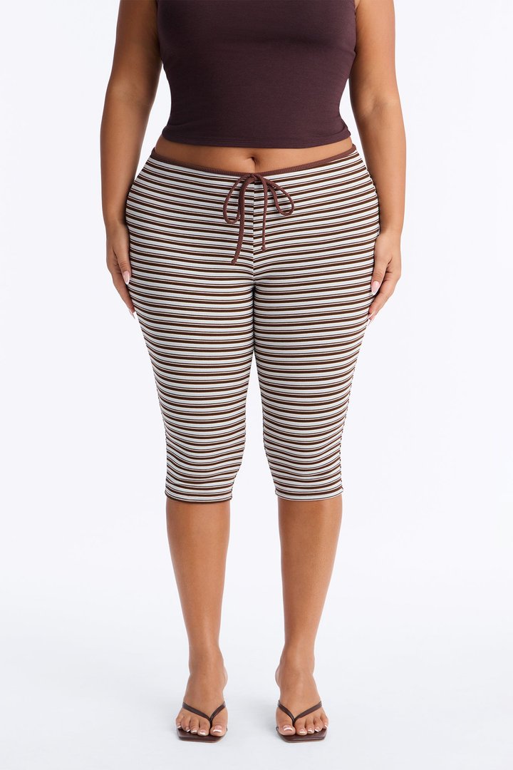 Ruby Low Rise Ribbed Striped Capri Legging - Blue/combo