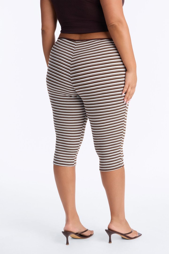 Ruby Low Rise Ribbed Striped Capri Legging - Blue/combo