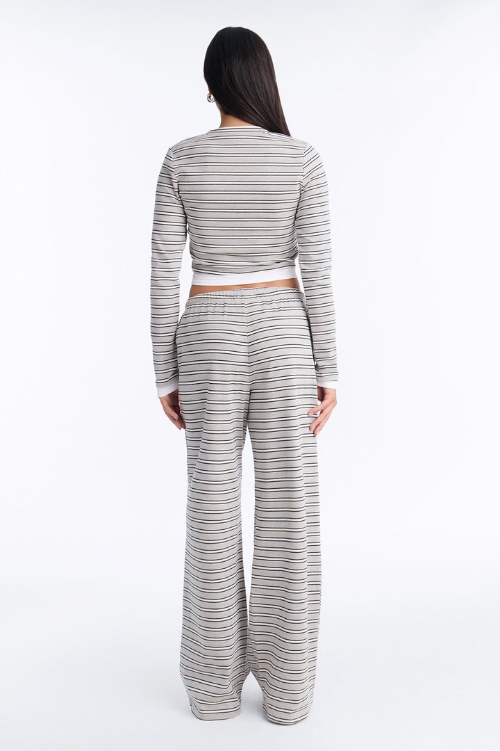 Blair Striped Wide Leg Pant Set - HeatherGrey