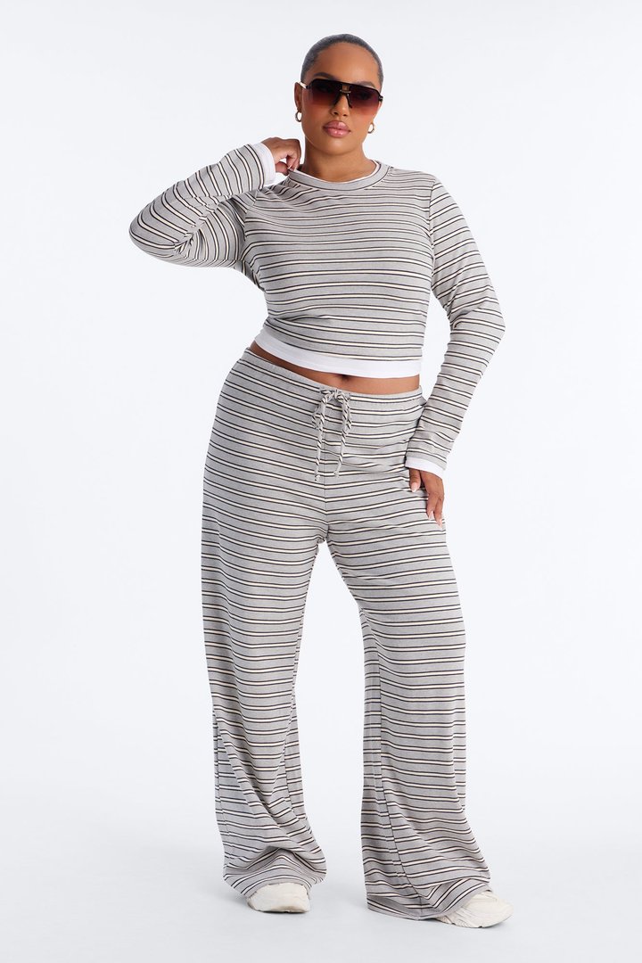 Blair Striped Wide Leg Pant Set - HeatherGrey