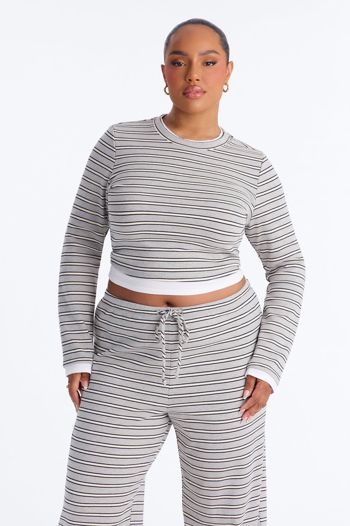 Blair Striped Wide Leg Pant Set - HeatherGrey