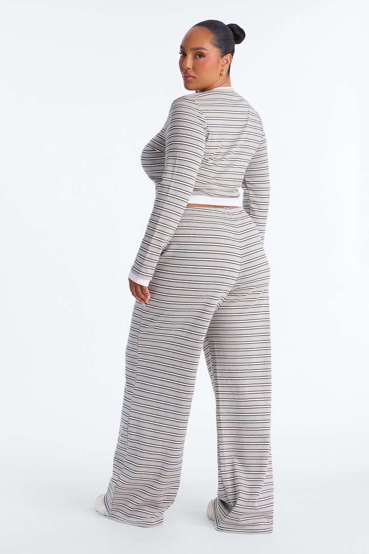 Blair Striped Wide Leg Pant Set - HeatherGrey