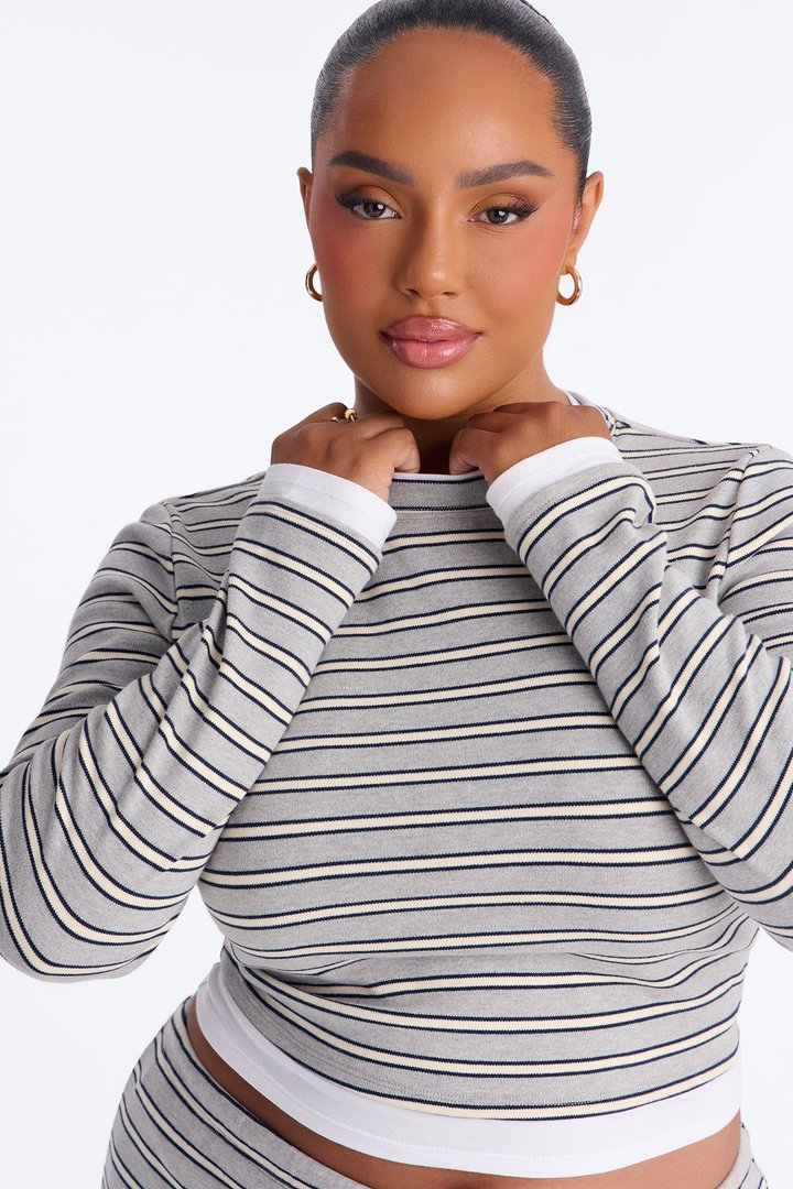 Blair Striped Wide Leg Pant Set - HeatherGrey